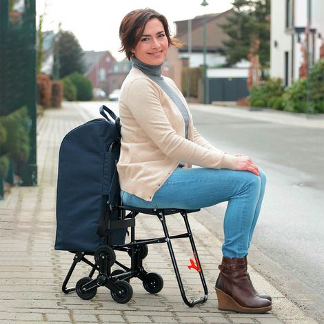 Maximex carrello della spesa blu scuro con sedile pieghevole (1/5)