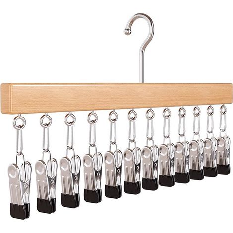 Porte-chapeaux en bois avec 12 pinces - Argenté (1/5)