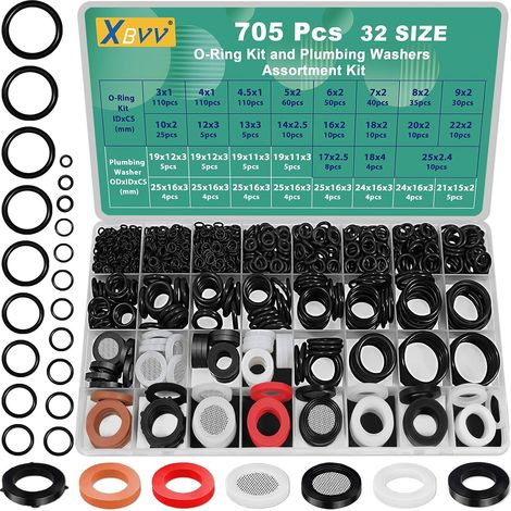 705 Pcs Plumbing Washers and O-Ring 2 in 1 Assorted Rubber Gaskets for Faucet, Garden Hose, Pressure Washer, Plumbing Repair (1/5)