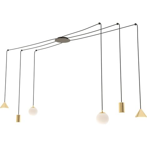 Lampada a sospensione FUJI con finitura oro e dettagli neri (1/5)