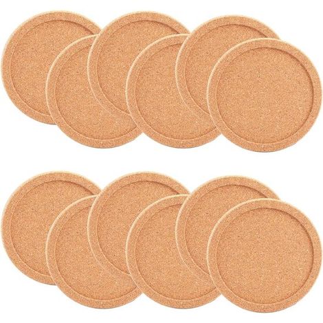 12 sottobicchieri rotondi in sughero con bordo - 9,9 cm - Spessore 0,75 cm - Assorbenti per tazze e bicchieri - Adatti per casa, ufficio e lavori creativi (1/5)