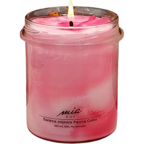 Candela di soia marmorizzata al gusto di panna cotta al lampone, 240 g