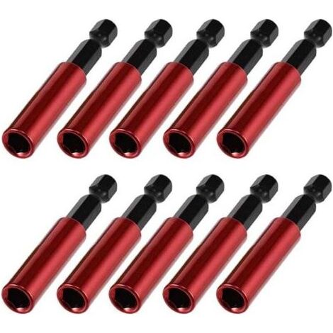 10 pièces de 60 mm de longueur Porte-embouts Magnétiques, Acier S2 Porte Embout Visseuse a Choc, Rallonge Visseuse Tige hexagonale 1/4 pouce (1/4)