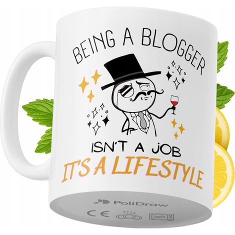 Tazza divertente e umoristica per blogger, ideale per caffè e tè, con grafica e testo spiritosi. Perfetta per compleanni, onomastici e festività. Tazza premium per occasioni speciali, ideale per casa, (1/5)