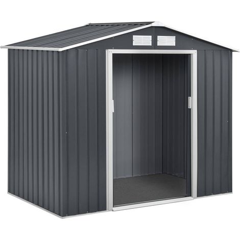 Habitat Et Jardin – Abri de jardin métal 2,7 m² – Acier galvanisé – Double porte coulissante – Grilles d'aération – Résistant aux UV et à la rouille – Gris
