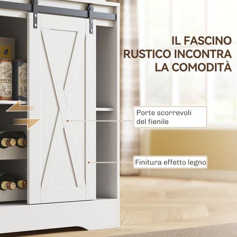 Crédence blanche cuisine 100x38x180 cm avec prises, éclairage LED, porte-bouteilles et portes coulissantes (1/5)