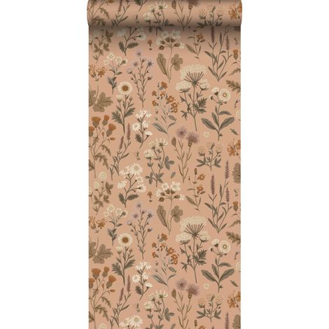 papier peint fleurs des champs rose terracotta  - Sanders & Sanders