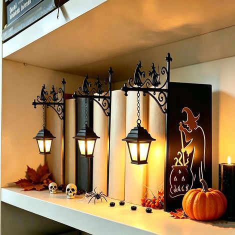 Lot de 3 Lanternes LED Sorcière pour Bibliothèque, Décoration Vintage pour Étagère à Livres, Book Nook, Coin Lecture, Halloween et Maison