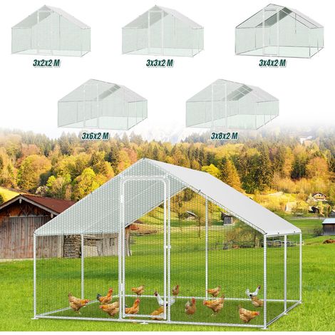 Randaco Hühnerstall 3x3x2m Hühnerhaus Kleintierstall Freilaufgehege Kleintiergehege Voliere Freigehege Hühnerkäfig Geflügelstall Verzinkter Stahlrahmen mit Dach