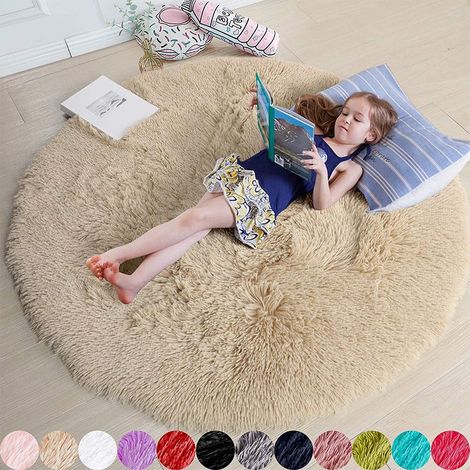 Tapis rond, 1,2 x 1,2 mètres, idéal pour une chambre de fille tapis rond doux, idéal pour une chambre d'enfant (beige). (1/5)