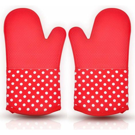 Guantes de cocina resistentes al calor (300°C), manoplas de silicona, antideslizantes, aislamiento de algodón, para pizza y barbacoa (19-33cm) (1/4)