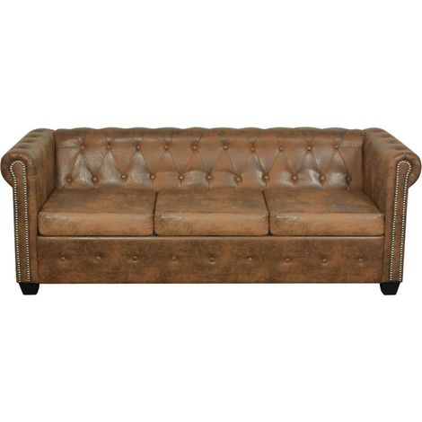 Divano Chesterfield a 3 posti in pelle artificiale marrone 020020863