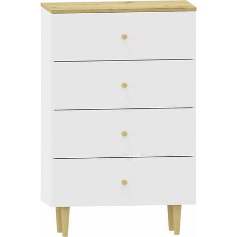 Kommode RANGE COM 70 4S, handgefertigt, weiß, mit Schubladen, Ablageflächen für Kleidung und Spielzeug