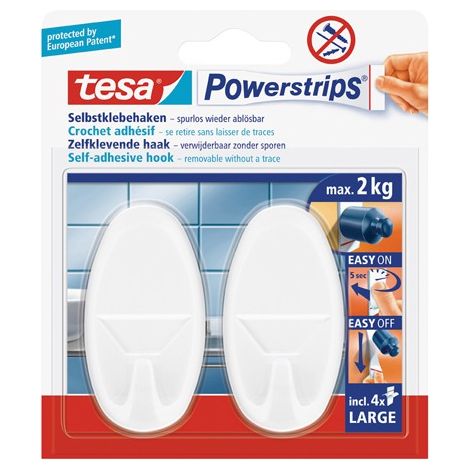 Crochet Large Ovale Tesa Powerstrips® Tesa 58050-00012-20 Chrome 2 Pc(s)
