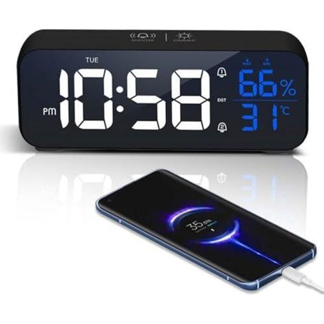 Digitaler LED-Wecker mit Spiegel, Schlummerfunktion, großem Display und Temperaturanzeige, USB-betriebener Lichtwecker, 12-/24-Stunden-Zeitanzeige (1/5)