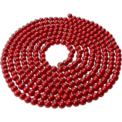 Guirlande Perles Bois - 4 M - 308 Perles Rouges - Décoration Noël Arbre Cheminée Fenêtre - Lot de 1 (1/5)