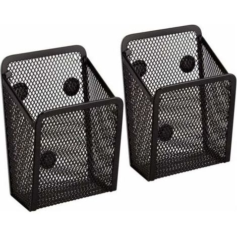 Porte Stylo Magnétique 2 pièces - Paniers de Rangement en Maille Avec Aimanté Forts Pour Rangement Frigo, Organisateur de Cuisine, Organisateur de Bureau, Accessoires de Casier - Noir (1/4)