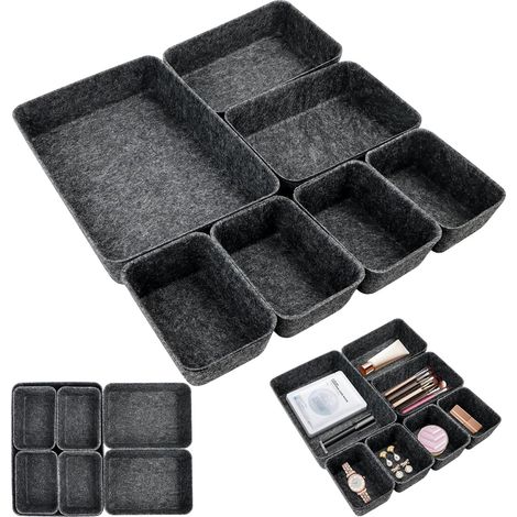 7 Pièces organisateur de tiroir en feutre, organiseur tiroir empilables avec 3 tailles, système de rangement pour bureau, coiffeuse, table de chevet, armoire (1/5)
