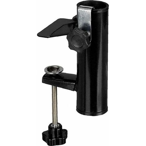 Support de parasol pour balustrade de balcon – Pince de fixation réglable pour mât de 19 à 38 mm en métal noir (1/5)