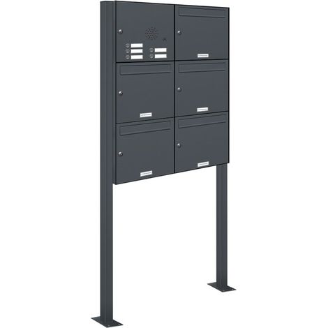 5er Briefkasten Standanlage Freistehend RAL 7016 Anthrazit Klingel (1/5)