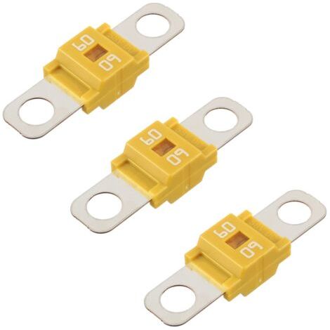 Fusible Midi à courant élévé Bolt-on Fusible 60A Amp Jaune pour voitures, camions, véhicules de construction, bus, caravanes (lot de 3 60A) (1/3)