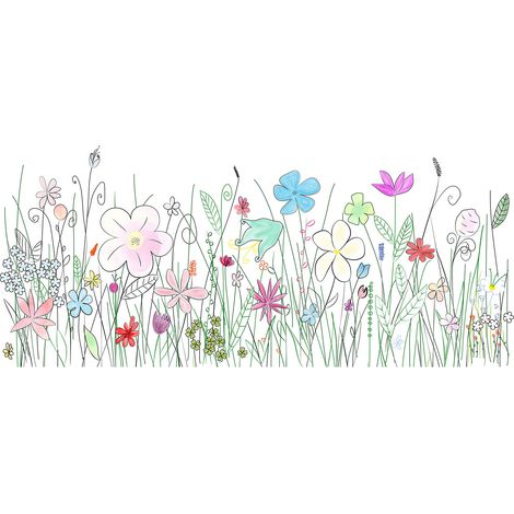 Papier peint panoramique floral chambre enfant | Tapisserie panoramique fleurie multicolore | Papier peint panoramique chambre bébé - 267 x 400 cm (4 pièces) (1/2)