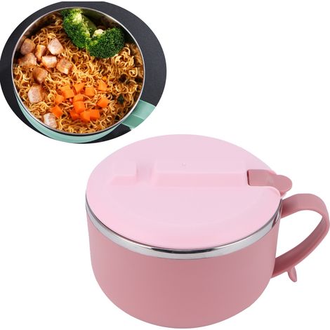 Bol à nouilles de riz avec couvercle 1200 ml, boîte à lunch isotherme anti-brûlure, ustensiles de cuisine (rose) (1/5)