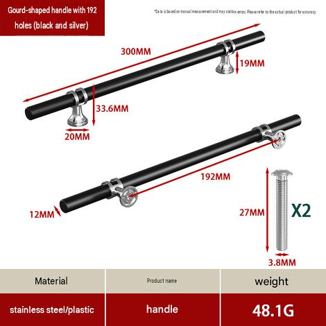 CYUNSHOP Lot de 5 poignées en T à embase évasée – Entraxe 192cm, Noir, pour armoires et meubles. (1/5)