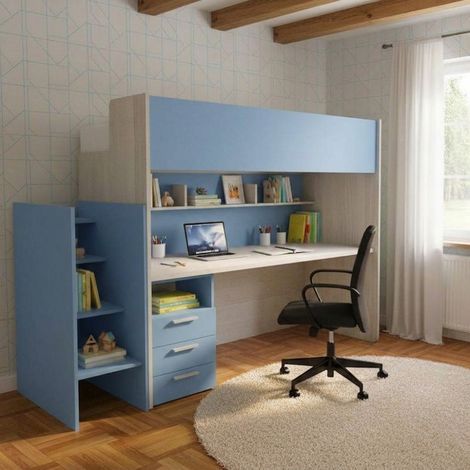 Letto a castello con scrivania integrata e scaletta contenitiva – Soluzione salvaspazio ideale per ragazzi - Rovere Rock e Avio (1/5)