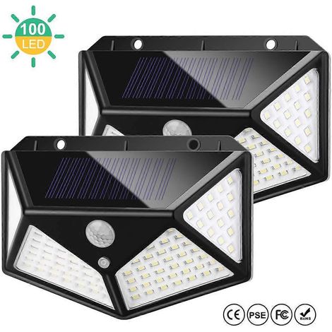 Lampe solaire LED 100 LED, éclairage mural à quatre faces, ultra-lumineuse, éclairage paysager de bord de route (lot de 2) (1/5)