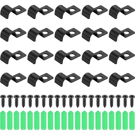 20Pcs 8mm(5/16") Attache-Tuyau À Un Trou, Supports Rigides En U Collier De Conduit Lourd En Acier Au Carbone Avec Vis Auto-Taraudeuses Et Chevilles Pour Fixation De Tube Fil Cordon (1/5)