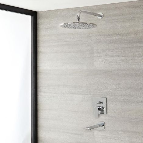 Harting - Mitigeur de Douche Mécanique Moderne avec Inverseur avec Pommeau Rond Cascade de 30 cm et Bec Verseur Baignoire Mural - Chromé (1/5)