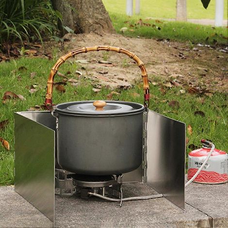 Pare-brise pliable pour réchaud à gaz, en verre, pour le camping, les pique-niques et la cuisine en extérieur, en acier inoxydable. (1/5)