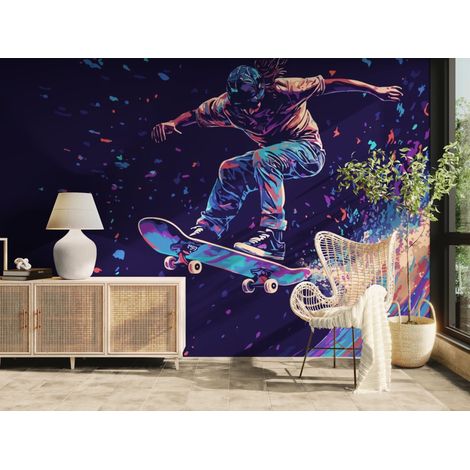 Papier peint gaming – Skateboard urbain dynamique - 400 x 260 cm (1/2)