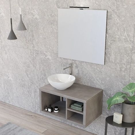 Mobile bagno sospeso 80 cm grigio cemento Master lavabo 40 e specchio (1/5)