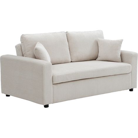 Divano letto 3 posti in velluto a coste beige - INIZOR (1/5)