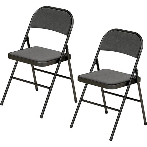 Lot de 2 chaises pliantes chaises de salle à manger portables cadre en acier dim. 45l x 46P x 78H cm noir (1/5)