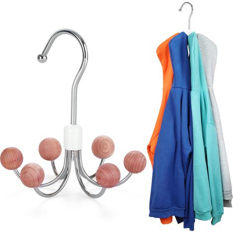 Cintre Multifonction avec 6 Boules de Cèdre,Crochet 360°,Gain de Place pour Cravates, Foulards, Soutiens‑Gorges, Ceintures, Chapeau et Sweats à Capuche, Rangement Penderie Dressing,CT56C (1/5)