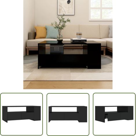 The Living Store Table basse noir 102x55x42 cm bois d'ingénierie - Table Basse - Meuble Salon - Table D'appoint - Table Design - Mobilier Intérieur (1/5)