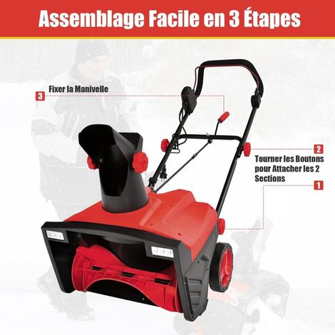 Souffleuse à neige électrique manuelle avec 2 lumières LED, 15 A, 500 mm, filaire, avec goulotte rotative à 180° et portée de projec (1/5)