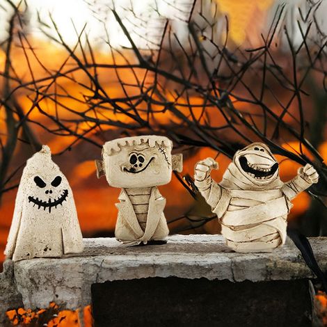 Ornement Halloween - Résine - Fantôme Momie Citrouille Croix Pierre Tombale - Décoration Festive Intérieur Extérieur - Lot de 1 (1/5)