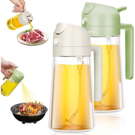 pezzi spruzzatore per olio alimentare da 470 ml, flacone spray in vetro 2 in 1, spruzzatore per olio per friggitrice ad aria per cucinare, grigliare, insalata, cuocere al forno (1/5)