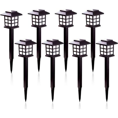 Lampes Solaires Jardin Étanches IP55 Éclairage Blanc Chaud Lot de 8 pour Allée Cour Patio Pelouse-KZQ