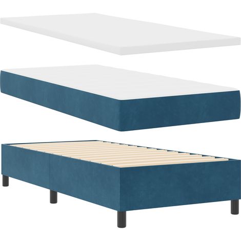 Cama con Box Spring con Colchón & Banco Azul Oscuro 80x200 cm Terciopelo vidaXL (1/5)