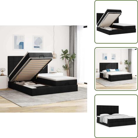 Letto matrimoniale - vidaXL Struttura Letto Pouf con Materassi Nero 180x200 cm in Tessuto - Coprimaterasso lavabile