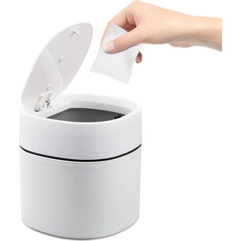 Mini cestino con coperchio, piccolo cestino per scrivania, toletta, comodino (bianco, 13,5x13,5x14 cm) (1/5)