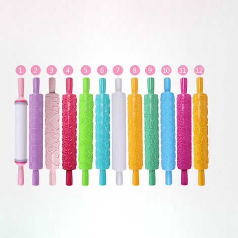 Rouleau à pâtisserie antiadhésif en plastique pour fondant, outil de décoration de gâteau portable avec motifs embossés (1/5)