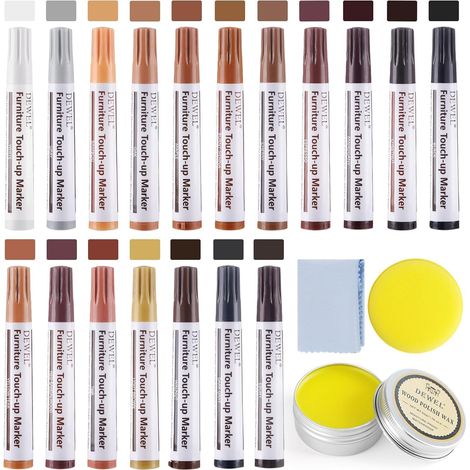 Kit Reparation Parquet, 18 Couleur Feutre Retouche Bois 50g Huile De Cire, Convient pour Réparer les Rayures et les Taches Sur les Sols (1/5)