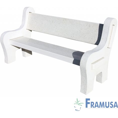 BANCO DE PIEDRA NESTO PULIDO BLANCO CON RESPALDO JARDIN