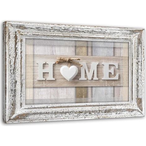 Image sur toile, Inscription Maison aux pastels avec cadre - 100x70 (1/5)